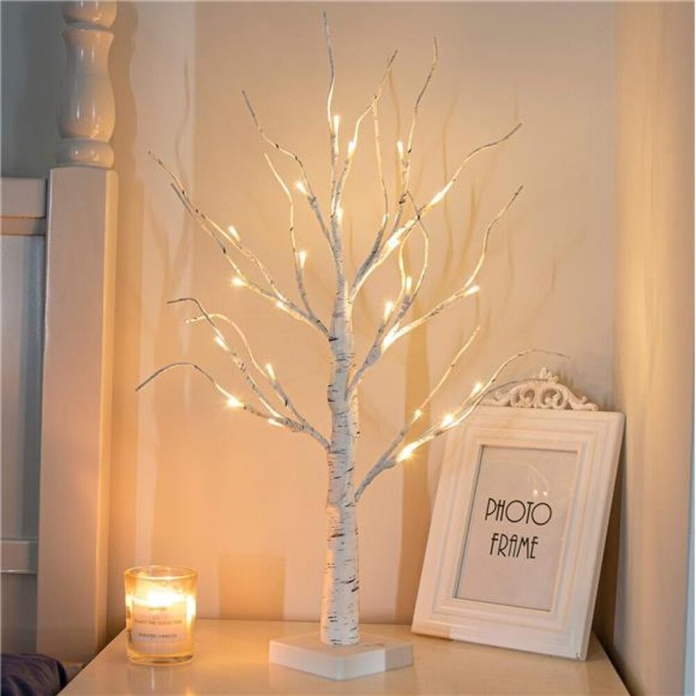 Artificial Tree for Table Decor, 2FT Birch Tree with LED Lights, Warm White